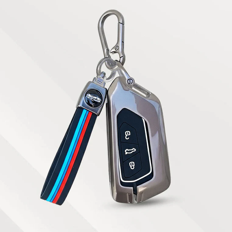 Metal Silicone Key Cover (Belt) for Volkswagen Virtus | Skoda Octiva | 3 Button Smart Key - Image 2