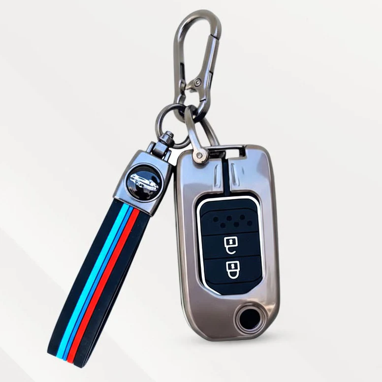 Metal Silicone Key Cover with Belt for City, WR-V | 2 Button Flip Key - Image 2