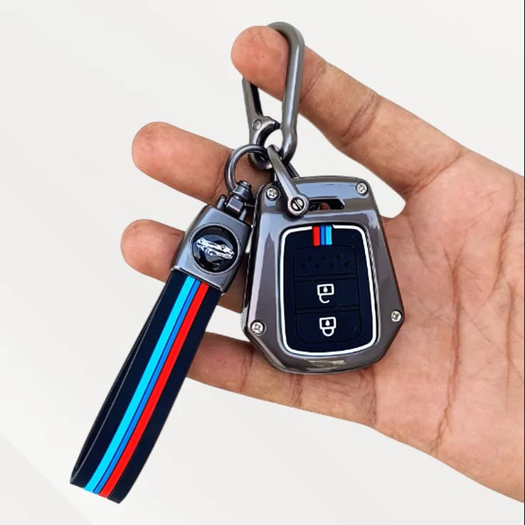 Metal Silicone Key Cover with Belt for Honda IV-TEC City, Jazz, WR-V, Amaze 2014 + | 2 Button - Image 2