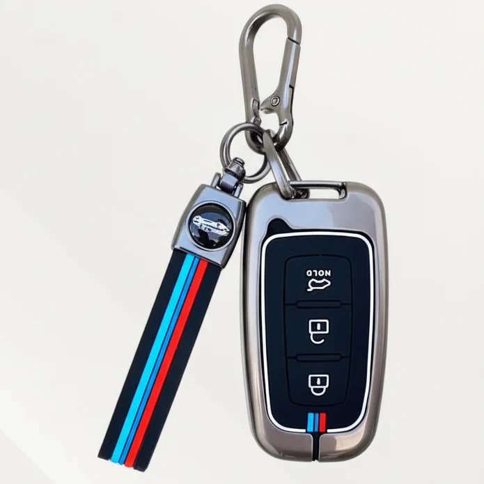 Metal Silicone Key Cover with Belt for Hyundai Elentra, Old Verna, Old i20 | Push Button Smart Key - Image 2