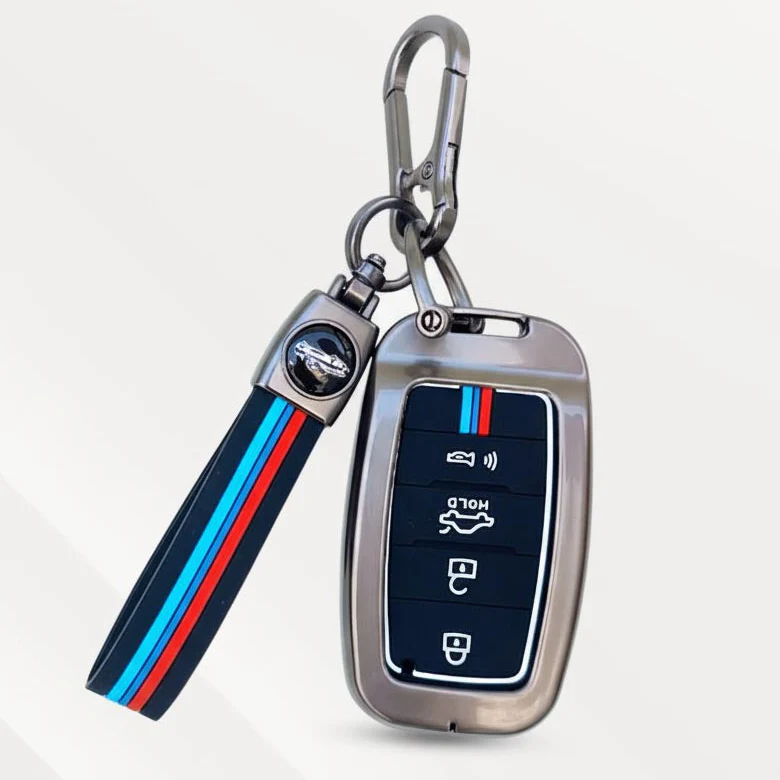Metal Silicone Key Cover with Belt for Kia Seltos, Sonet, Carens | Push Start Only Key - Image 2