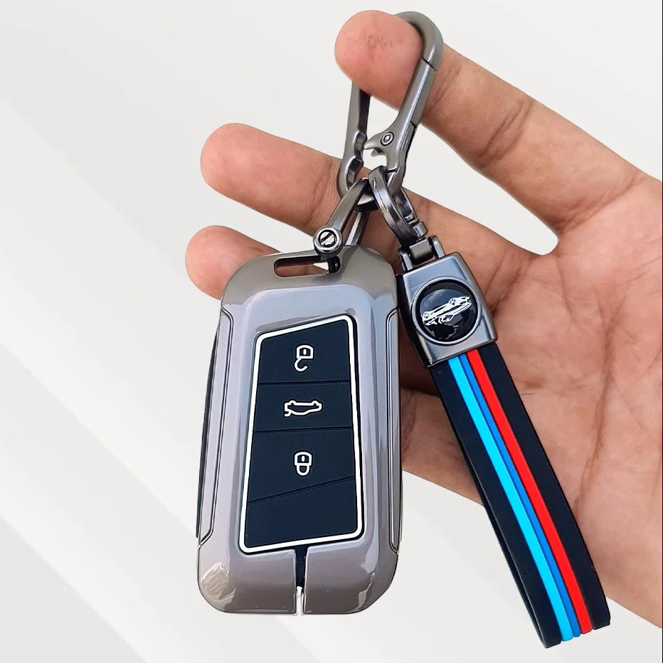 Metal Silicone Key Cover with Belt for Kushaq, Kodiaq | 3 Button Smart Key | Volkswagen | Skoda