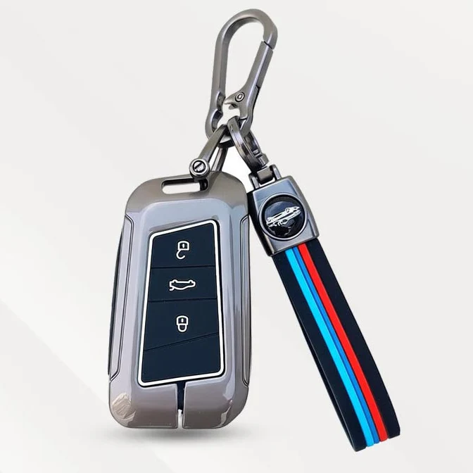 Metal Silicone Key Cover with Belt for Kushaq, Kodiaq | 3 Button Smart Key | Volkswagen | Skoda - Image 2