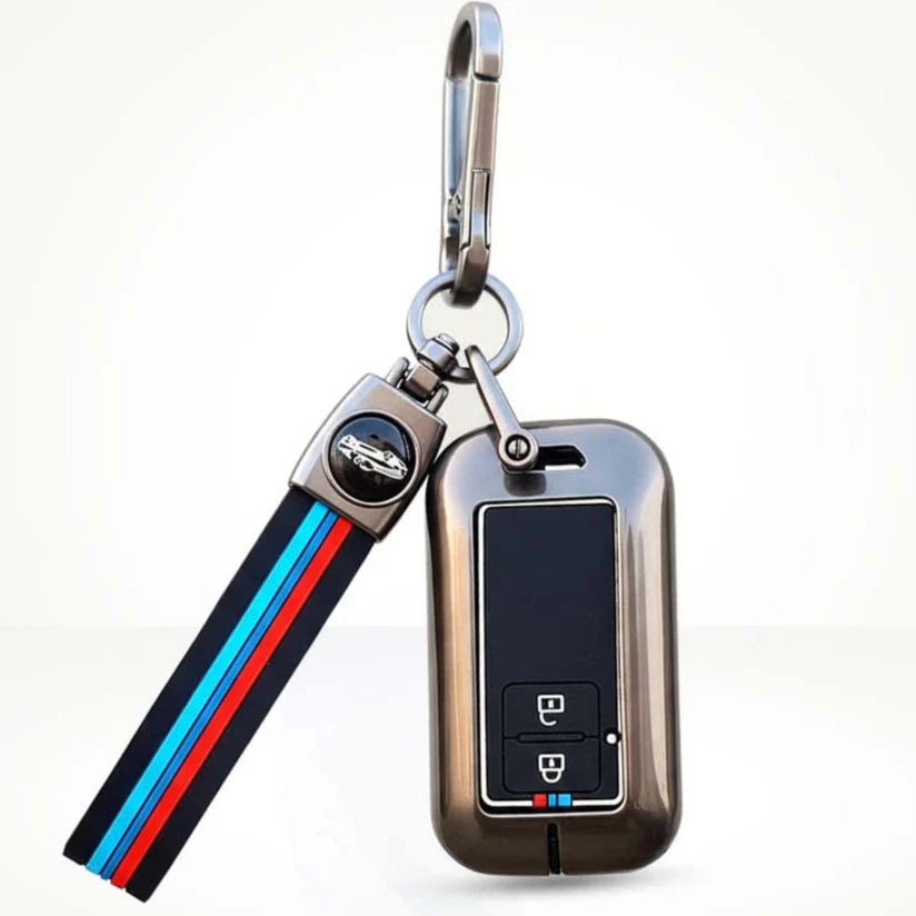 Metal Silicone Key Cover with Belt for Suzuki Baleno, Swift, Ertiga, XL6, DZire, Fronx, Scross, Celerio, Ciaz, Brezza, Grand Vitara, Jimny, Ignis | 2 Button Smart Key - Image 2