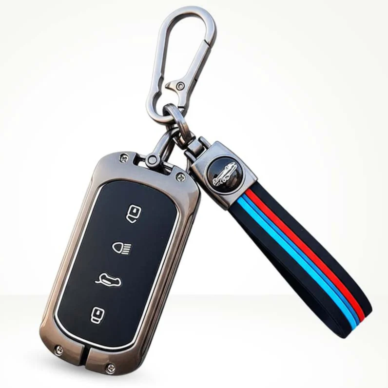 Metal Silicone Key Cover with Belt for TATA curvv| 4 Button smart key - Image 2