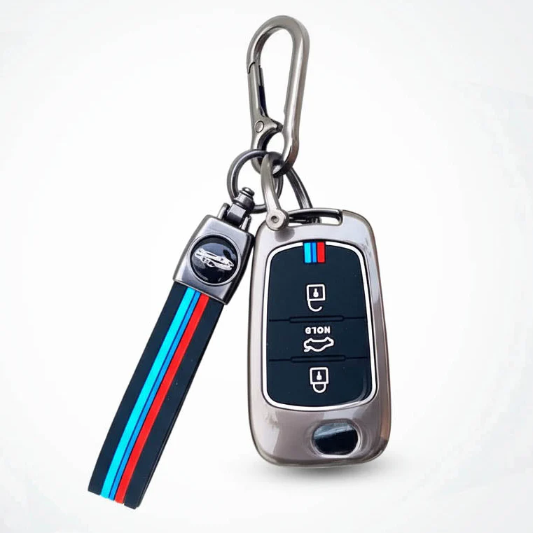 Metal Silicone Key Cover with Belt for Verna Fluidic, Old i10,Old i20 | 3 Button Flip Key VIEW ALL REVIEWS - Image 2
