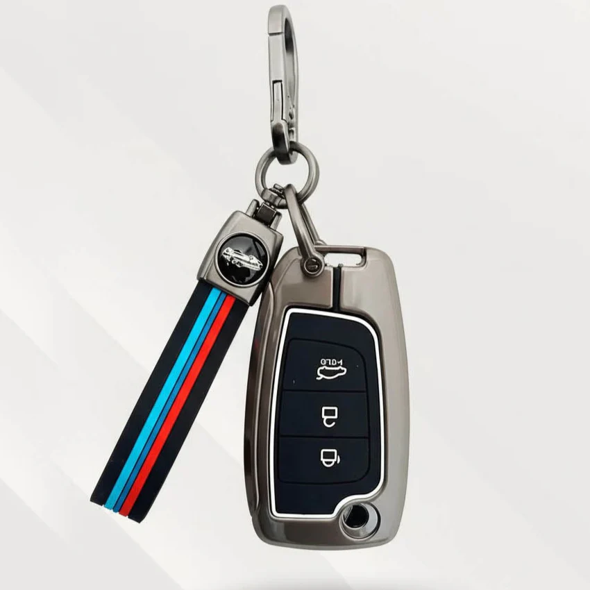 Metal Silicone Key Cover with Belt for with Kona, Verna, Tucson, Venue, Aura | 3 Button Flip Key - Image 2