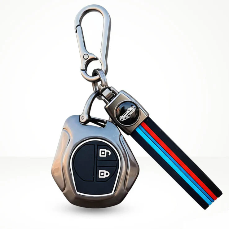 Metal Silicone Key Cover with Belt Suzuki Swift, Dzire, Ertiga, Baleno, Celerio, WagonR, Ritz, Brezza, Scross, Alto, Fronx, XL6, Ciaz, Grand Vitara, Jimny, Alto K10, S Presso, Ignis |for Toyoto Rumion, Hyryder, Urben Cruiser, Galanza | 2 Button Key - Image 2