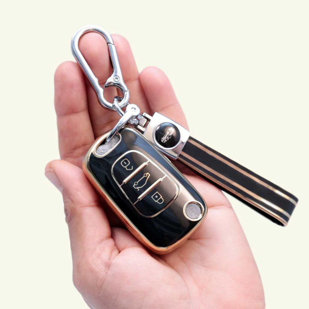 TPU Car Key Cover Compatible With for Verna Fluidic, Old i10,Old i20 | 3 Button Flip Key