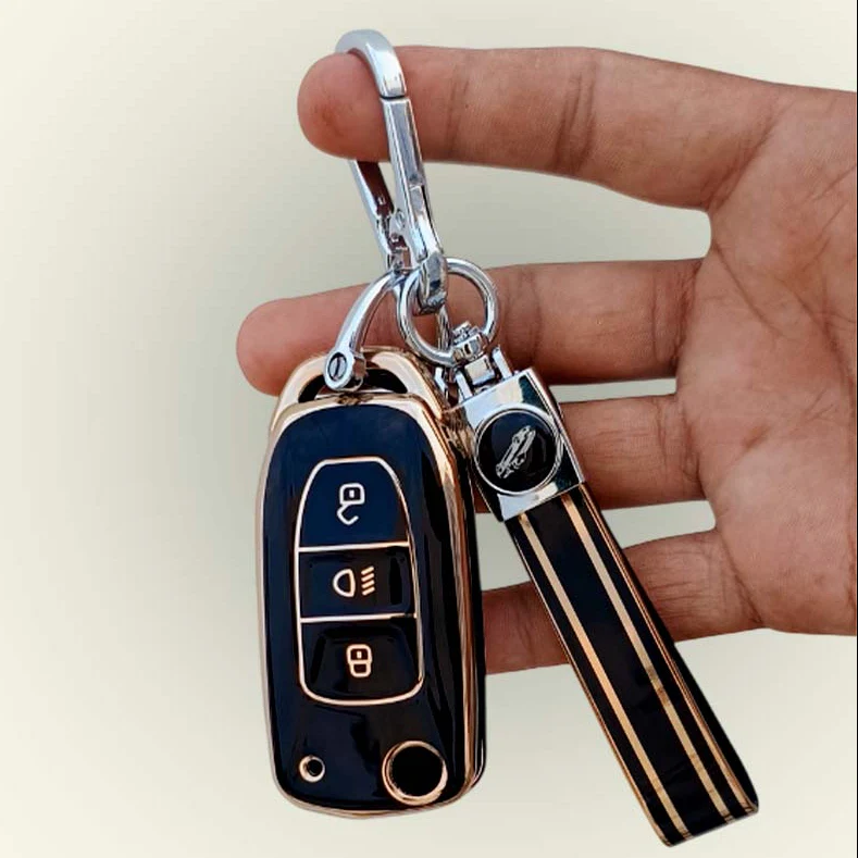 TPU Car Key Cover For TATA Arai, Safari, Tiago, Zest, Bolt, Tigor, Hexa, Nexon, Harrier, Altroz, Punch | 3 Button Flip Key