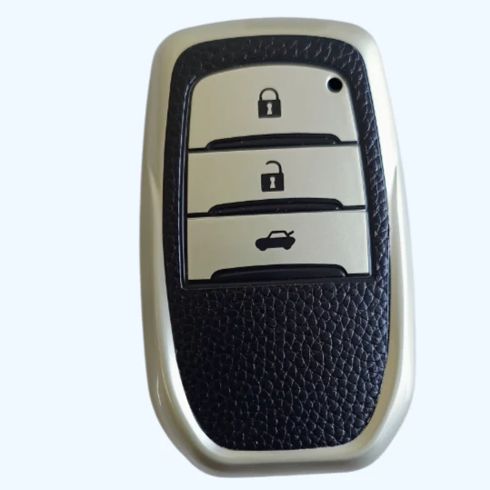 TPU Leather Car Key Cover For Toyota Fortuner, Hilux, Innova Crysta, Legender, Innova HyCross, Land Cruiser | 3 Button Type M1 Push Start Smart Key - Image 3