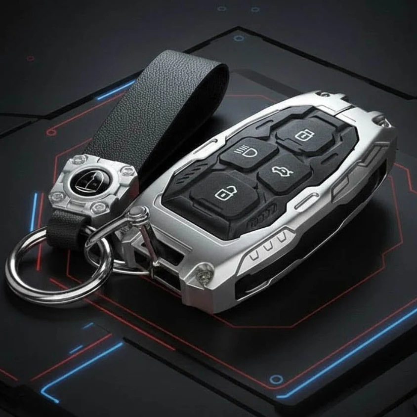 Transformer Car Key Cover Silver For TATA Punch, Tiago, Altroz, Nexon, Harrier, Safari, EV, Sierra | 4 Button Smart Key
