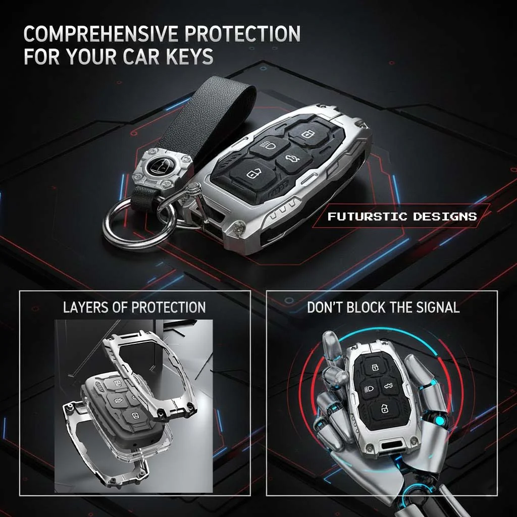 Transformer Car Key Cover Silver For TATA Punch, Tiago, Altroz, Nexon, Harrier, Safari, EV, Sierra | 4 Button Smart Key - Image 3