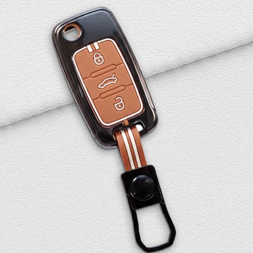 Zinc Alloy Metal Silicon Key Cover for Skoda/Volkswagen Polo, Vento, Ameo, Passat, Rapid, Laura, Superb, Octavia | 3 Button Flip Key