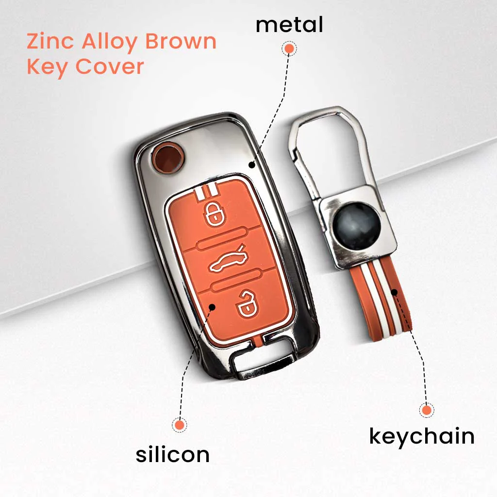 Zinc Alloy Metal Silicon Key Cover for Skoda/Volkswagen Polo, Vento, Ameo, Passat, Rapid, Laura, Superb, Octavia | 3 Button Flip Key - Image 2