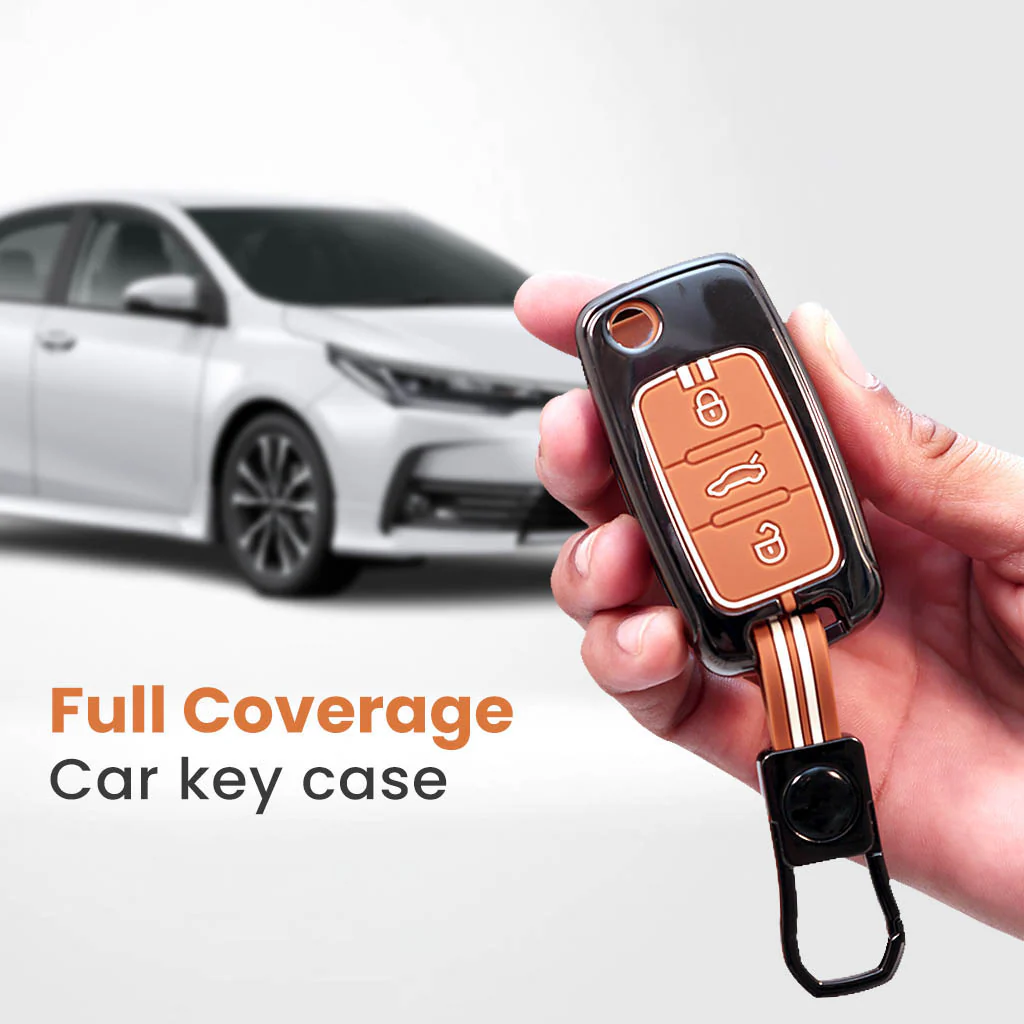 Zinc Alloy Metal Silicon Key Cover for Skoda/Volkswagen Polo, Vento, Ameo, Passat, Rapid, Laura, Superb, Octavia | 3 Button Flip Key - Image 3